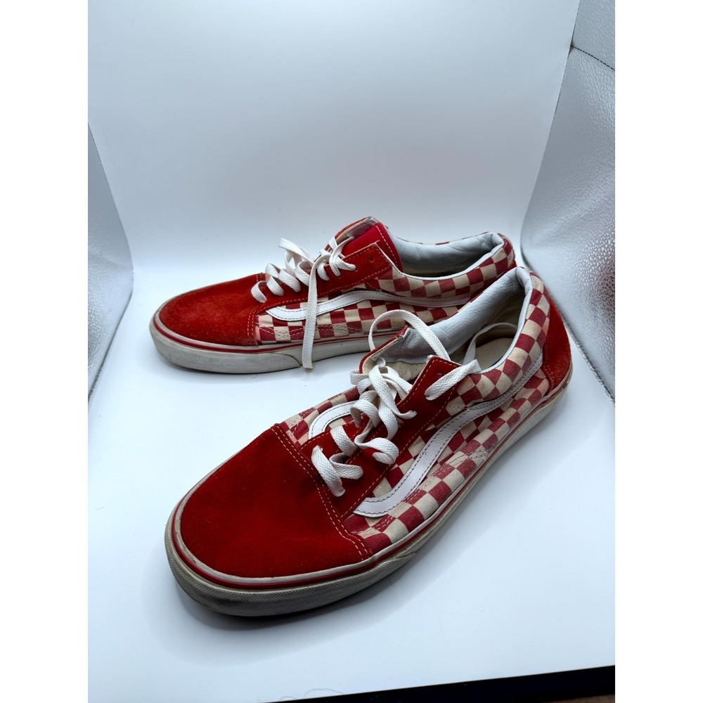 Vans Old Skool Checkerboard Mens 12 Sneaker Red White Canvas Skateboard Shoes